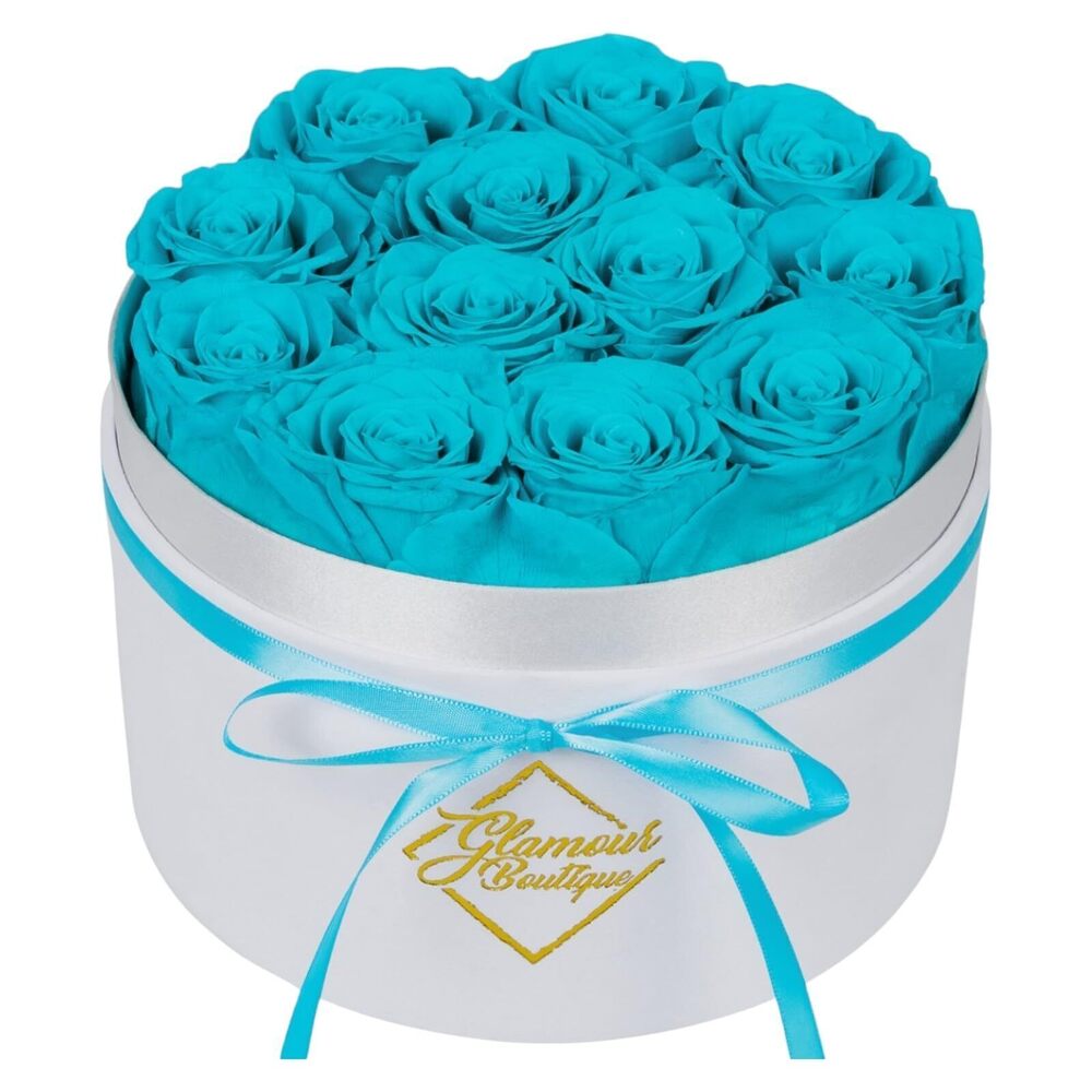 2166 Flower Forever Gift Box 12 Real Preserved Roses in Velvet White Box